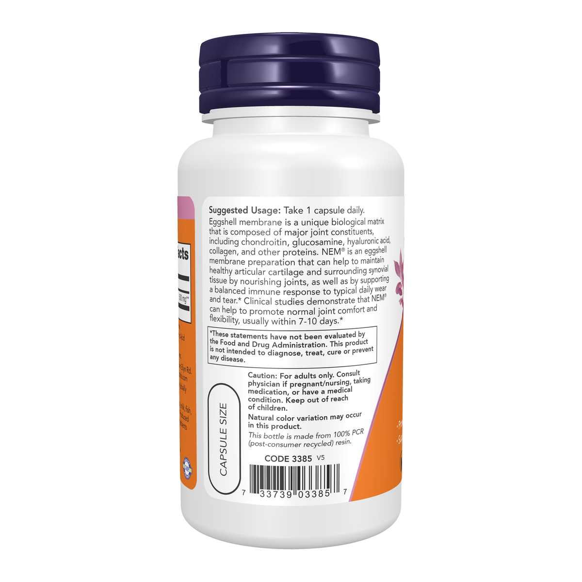 NOW Foods Eggshell Membrane 500 mg - 60 Capsules – Left label / Etykieta producenta