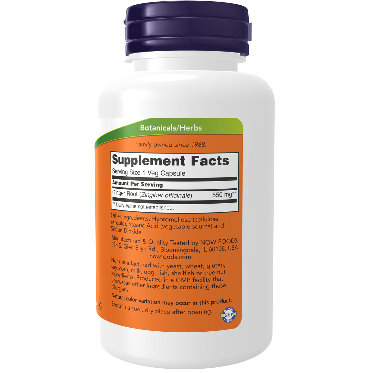 NOW Foods Ginger Root 550 mg - 100 Veg Capsules – Label details / Etykieta producenta