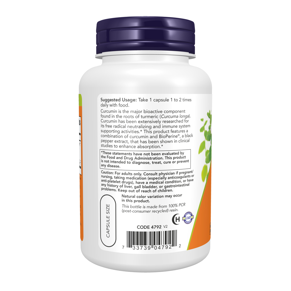NOW Foods Turmeric Curcumin with BioPerine® - 90 Veg Capsules – Left label / Etykieta producenta