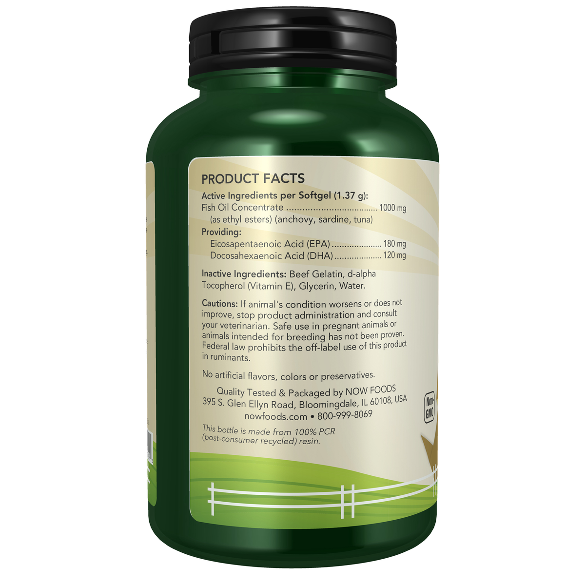 NOW Foods NOW Pets Omega 3 - 180 Softgels – Left label / Etykieta producenta