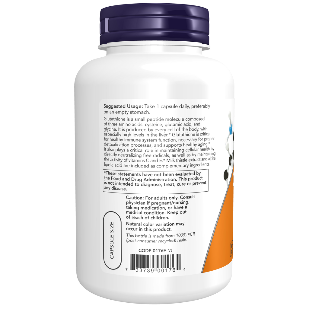 NOW Foods Glutathione 500 mg - 120 Veg Capsules – Label details / Etykieta producenta