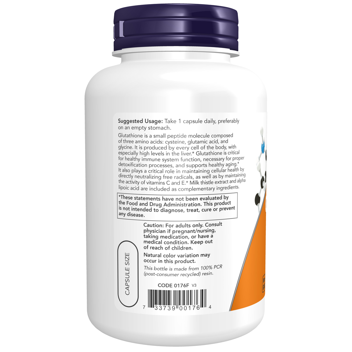 NOW Foods Glutathione 500 mg - 120 Veg Capsules – Label details / Etykieta producenta