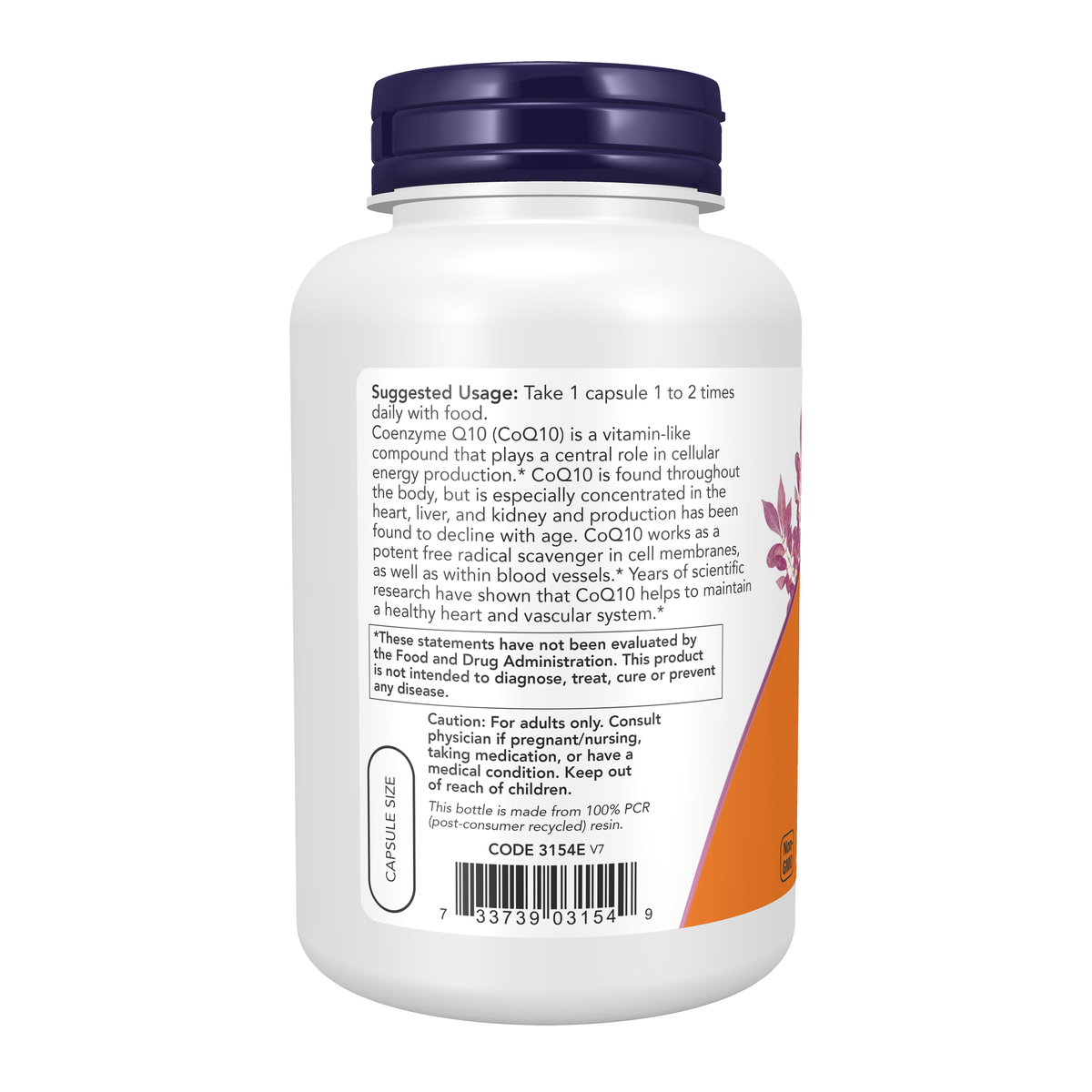 NOW Foods CoQ10 60 mg - 180 Veg Capsules – Left label / Etykieta producenta
