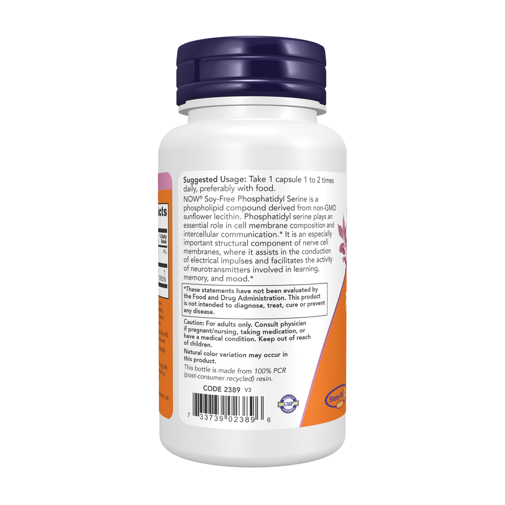 NOW Foods Phosphatidyl Serine 150 mg - 60 Veg Capsules – Left label / Etykieta producenta