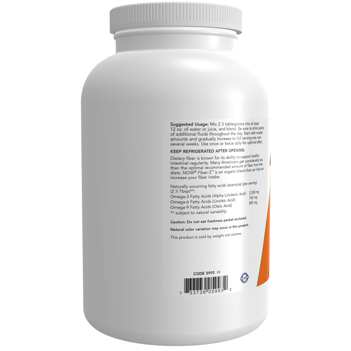 NOW Foods Fiber-3, Organic - 16 oz. – Label details / Etykieta producenta