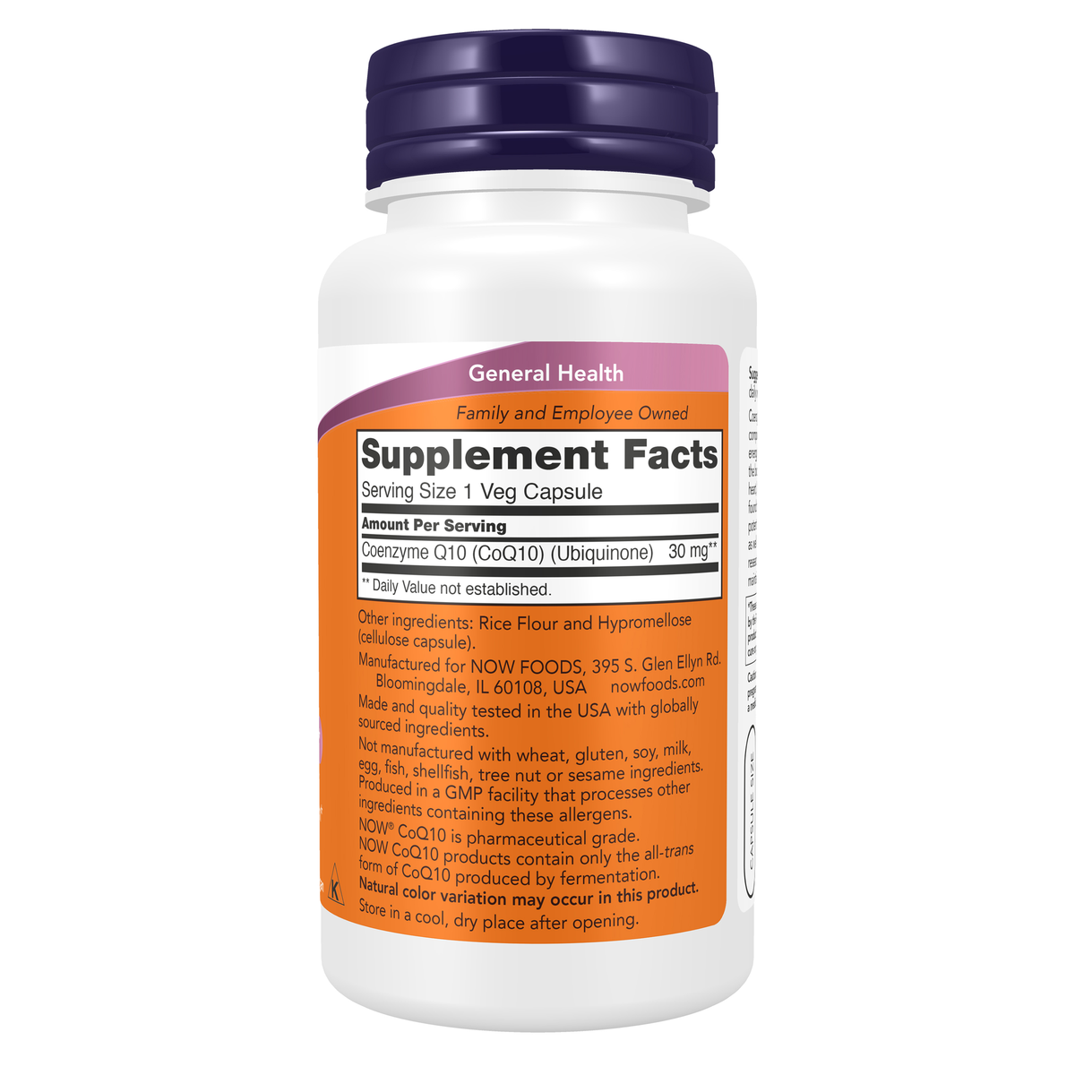 NOW Foods CoQ10 30 mg - 60 Veg Capsules – Right label / Etykieta producenta