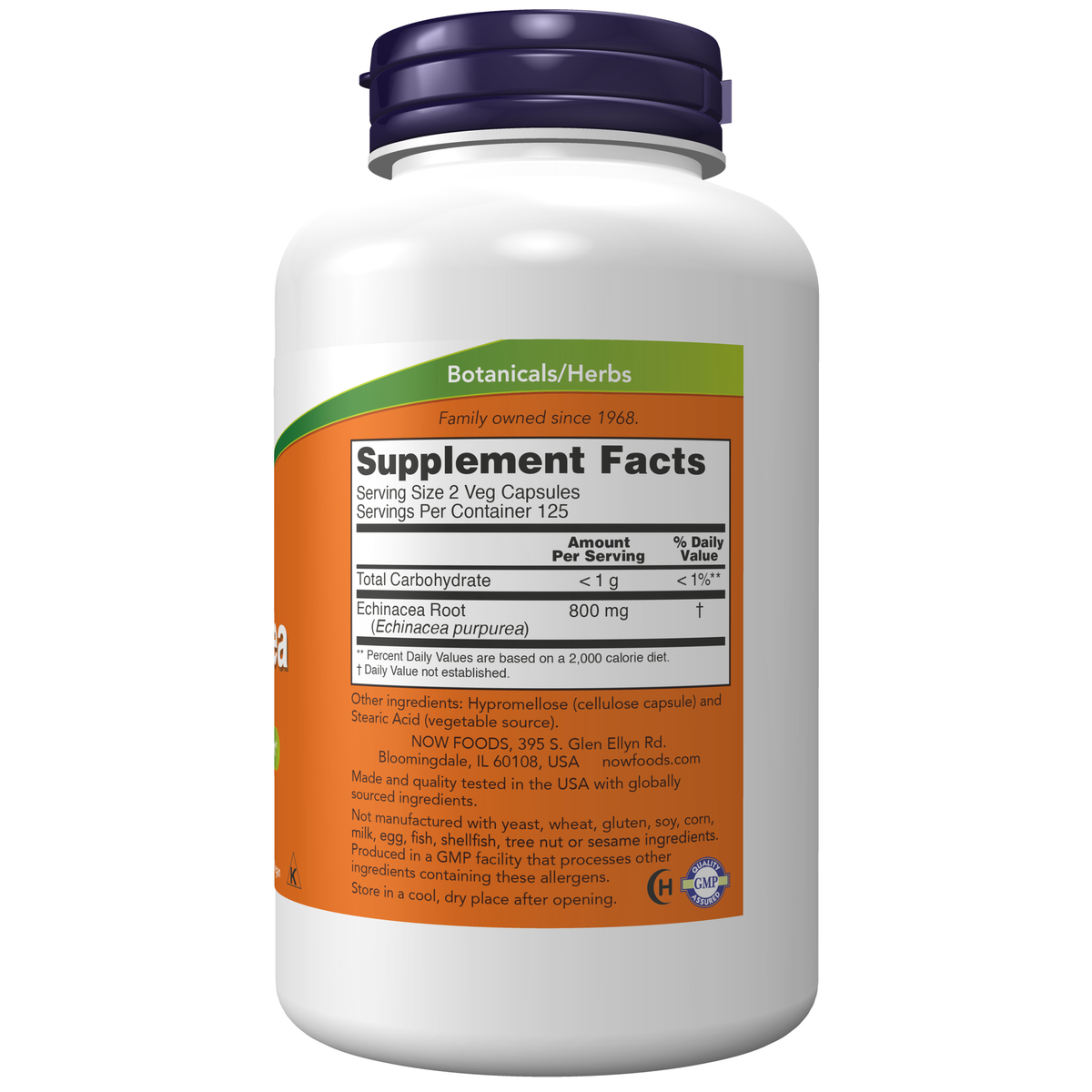 NOW Foods Echinacea 400 mg - 250 Veg Capsules – Label details / Etykieta producenta