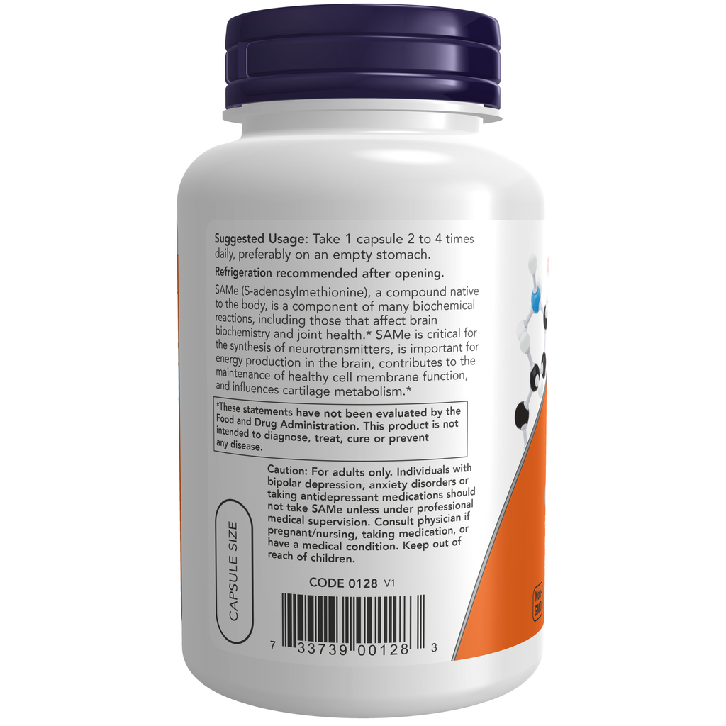 NOW Foods SAMe 200 mg - 120 Veg Capsules – Label details / Etykieta producenta