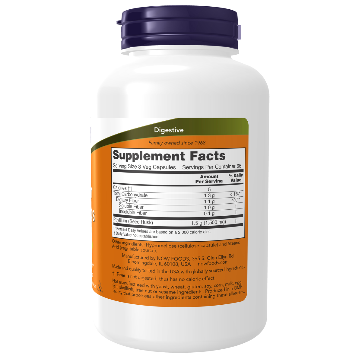 NOW Foods Psyllium Husk Caps 500 mg - 200 Veg Capsules – Right label / Etykieta producenta