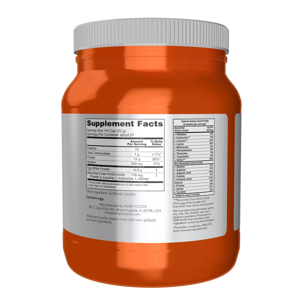 NOW Foods Egg White Protein, Unflavored Powder - 1.2 lb. – right label / Etykieta producenta