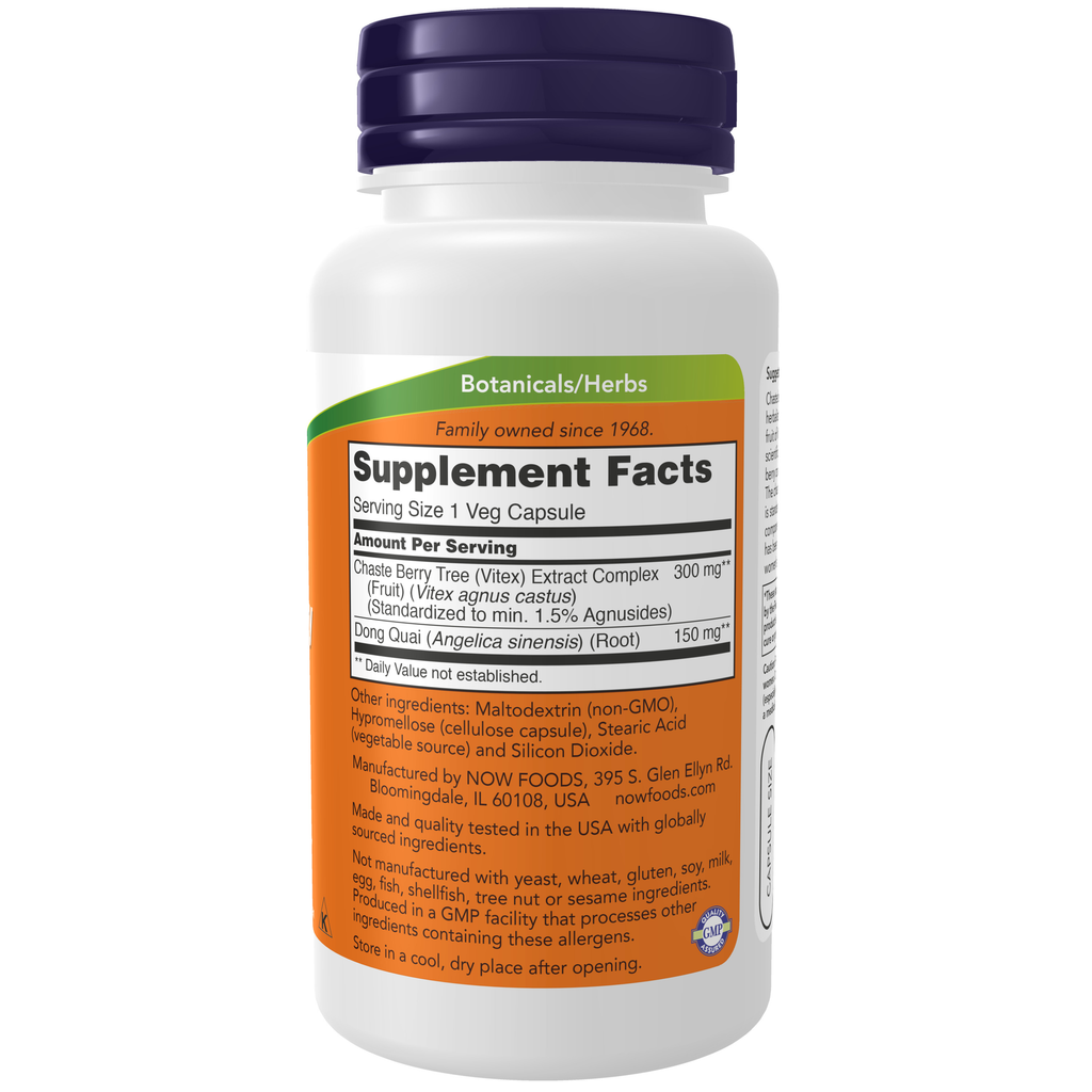 NOW Foods Chaste Berry Vitex Extract 300 mg - 90 Veg Capsules – Right label / Etykieta producenta