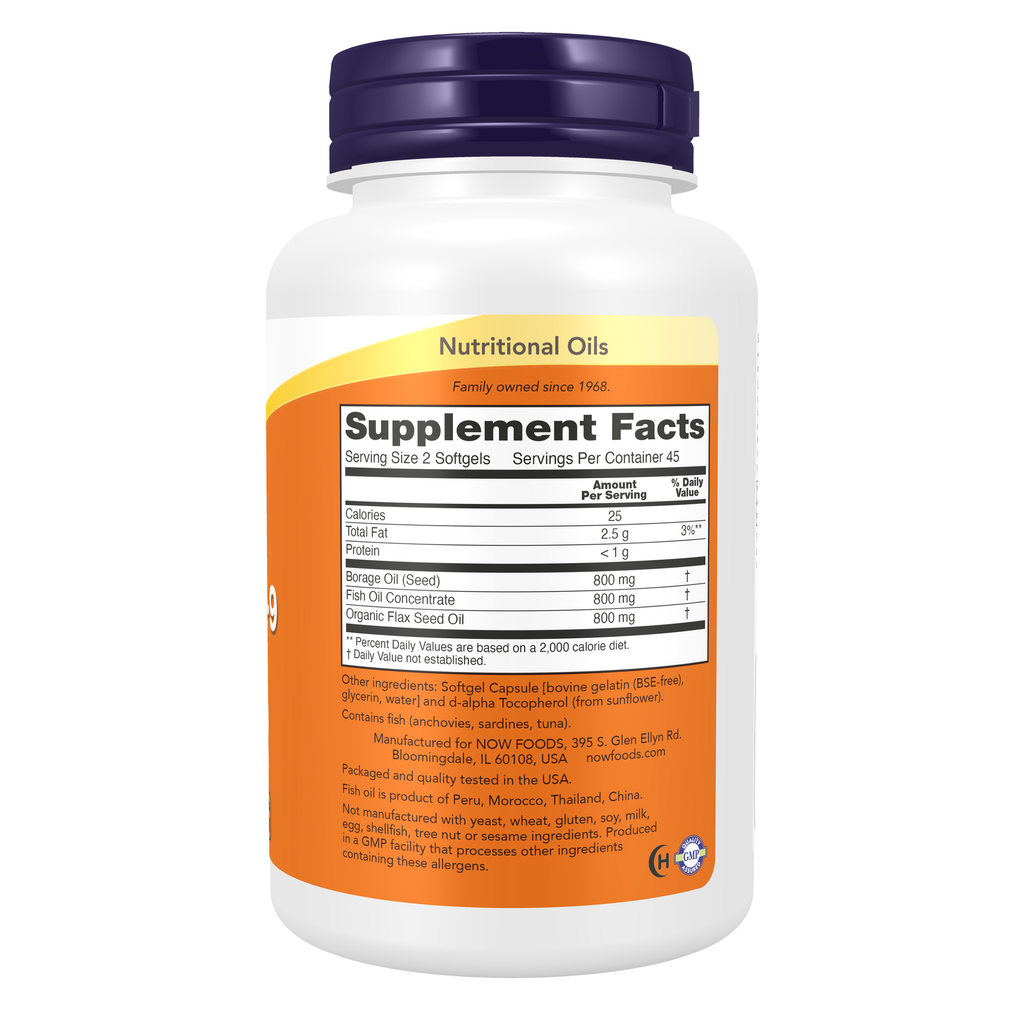 NOW Foods Super Omega 3-6-9 - 90 Softgels – Right label / Etykieta producenta