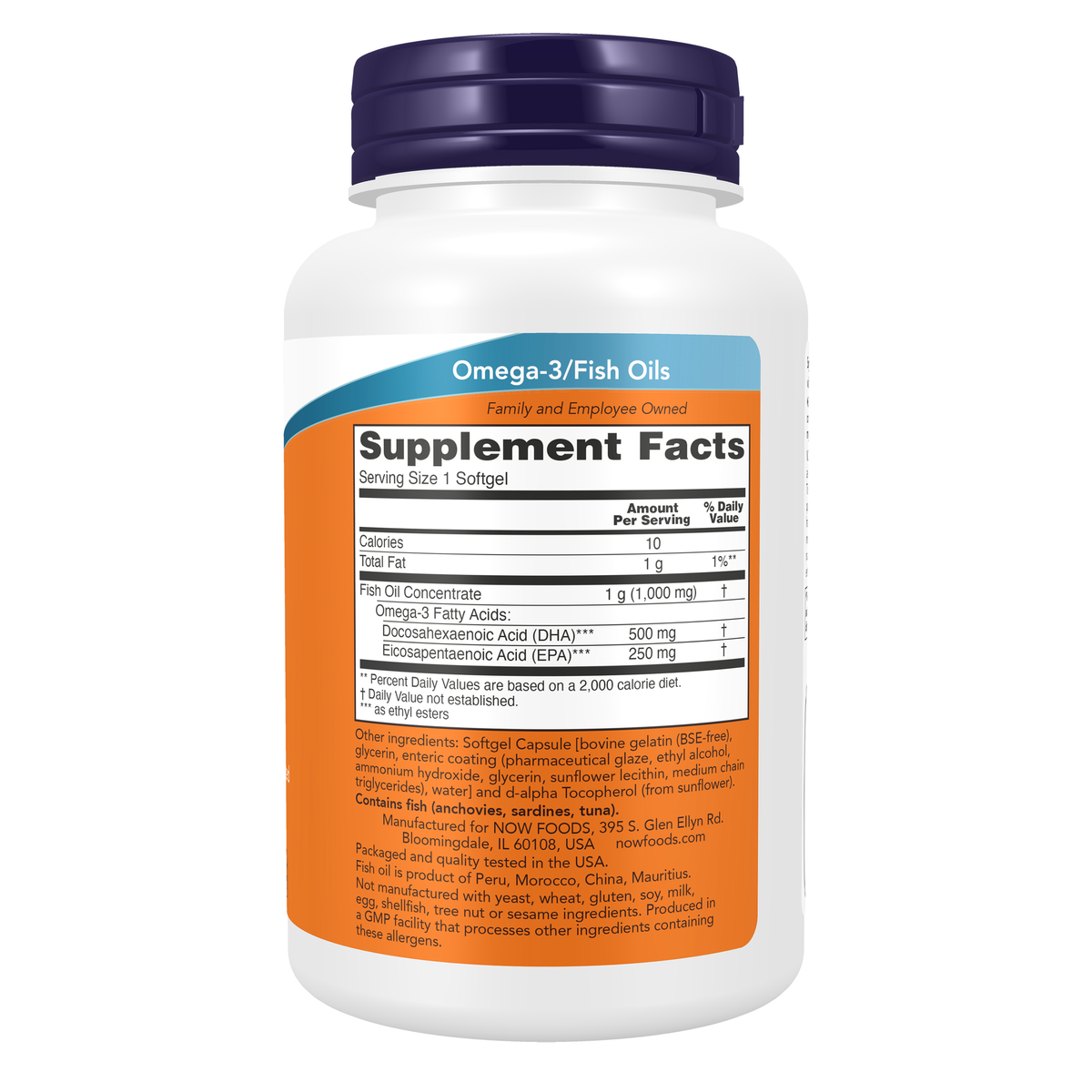 NOW Foods DHA-500 Fish Oil, Double Strength - 90 Softgels – Right label / Etykieta producenta