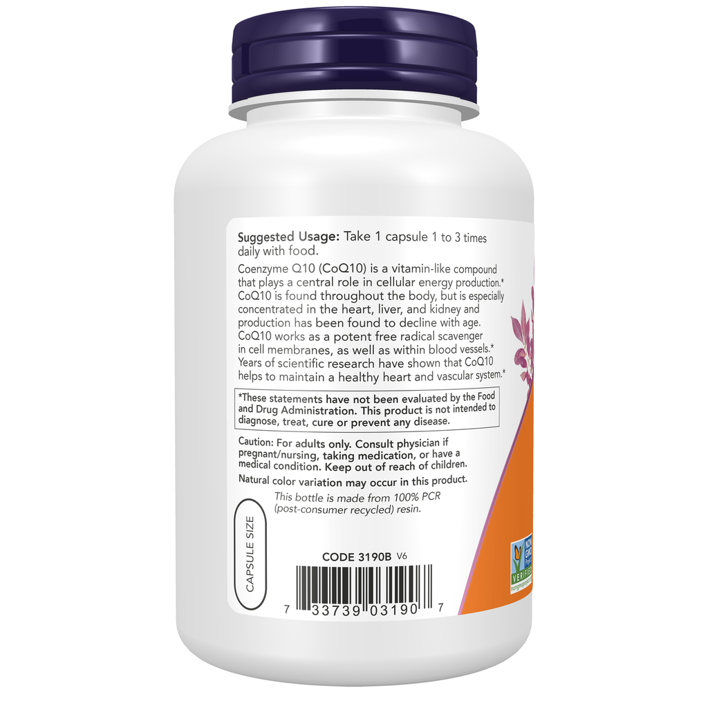 NOW Foods CoQ10 30 mg - 240 Veg Capsules – Left label / Etykieta producenta