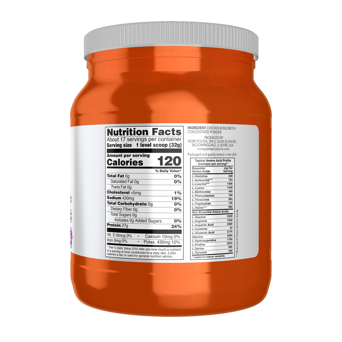 NOW Foods Bone Broth, Chicken Powder - 1.2 lbs. – Right label / Etykieta producenta
