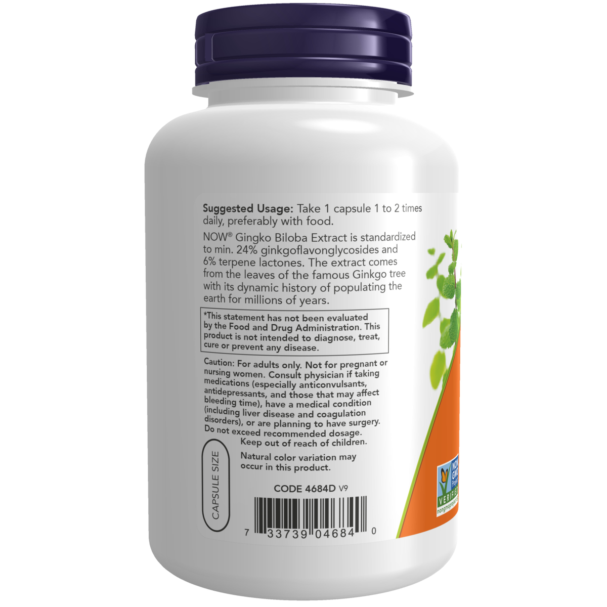 NOW Foods Ginkgo Biloba 60 mg - 240 Veg Capsules – Label details / Etykieta producenta