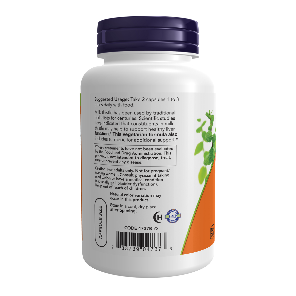 NOW Foods Milk Thistle Extract 150 mg Silymarin (120 mg) - 120 Veg Capsules – Left label / Etykieta producenta