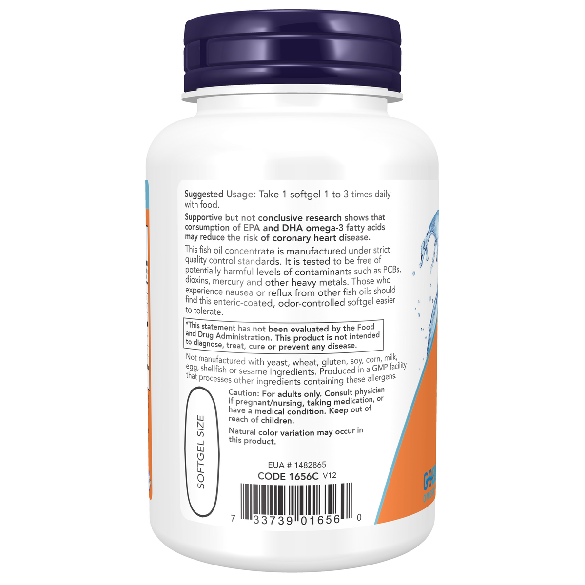 NOW Foods Omega-3, Molecularly Distilled & Enteric Coated - 90 Softgels – Label details / Etykieta producenta