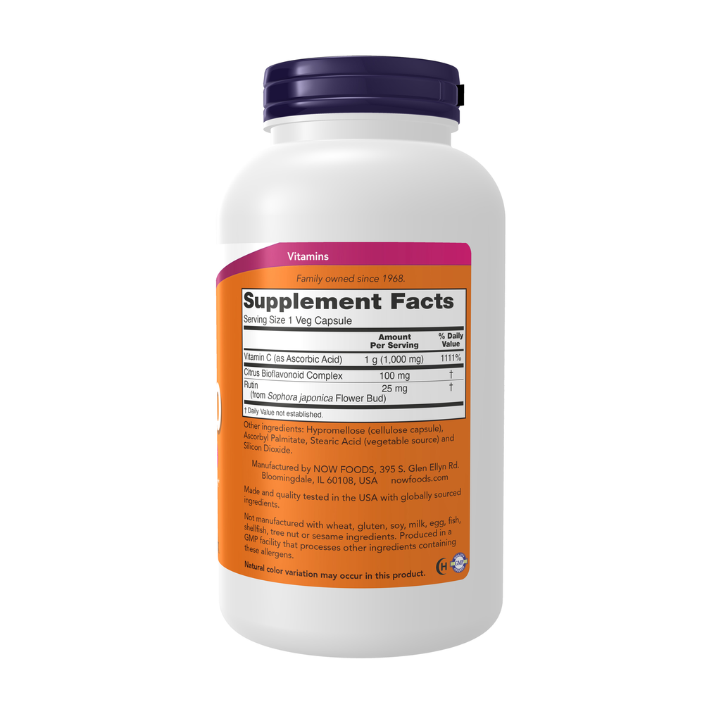 NOW Foods Vitamin C-1000 - 250 Veg Capsules – Right label / Etykieta producenta