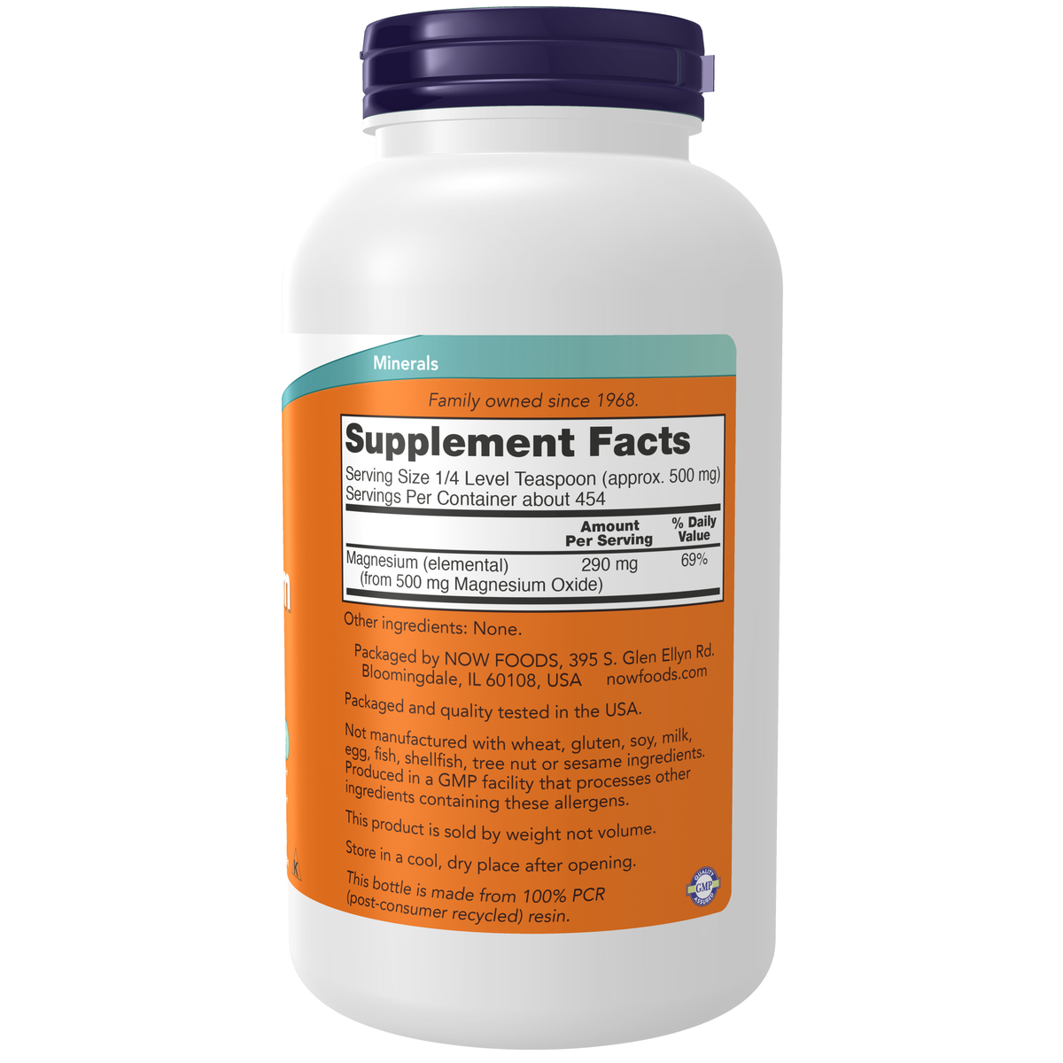 NOW Foods Magnesium Oxide - 8 oz. – Right label / Etykieta producenta