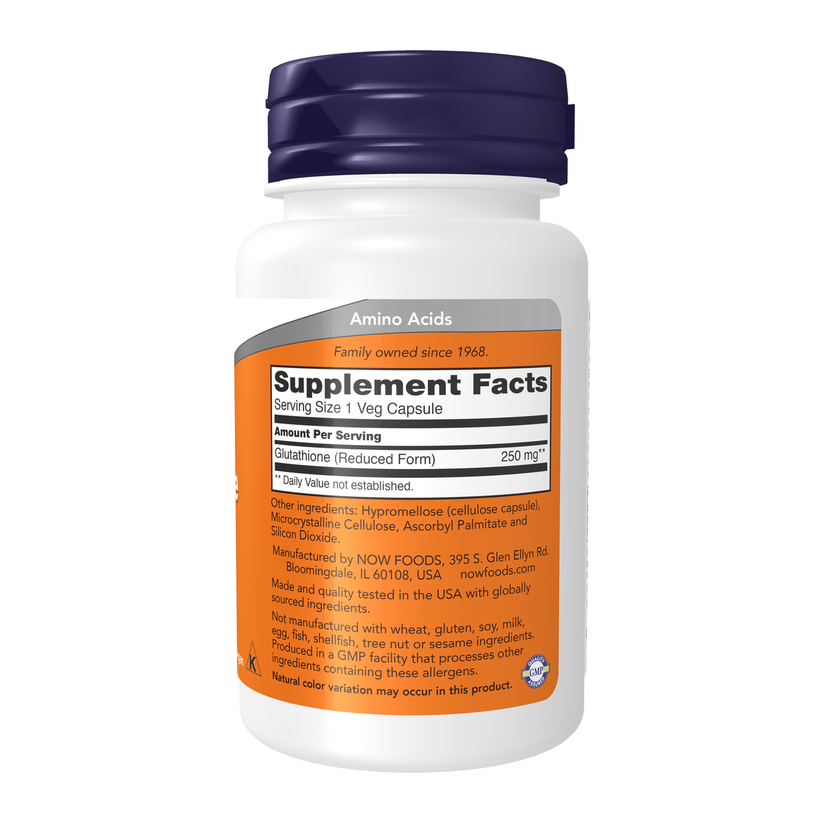 NOW Foods Glutathione 250 mg - 60 Veg Capsules – Right label / Etykieta producenta