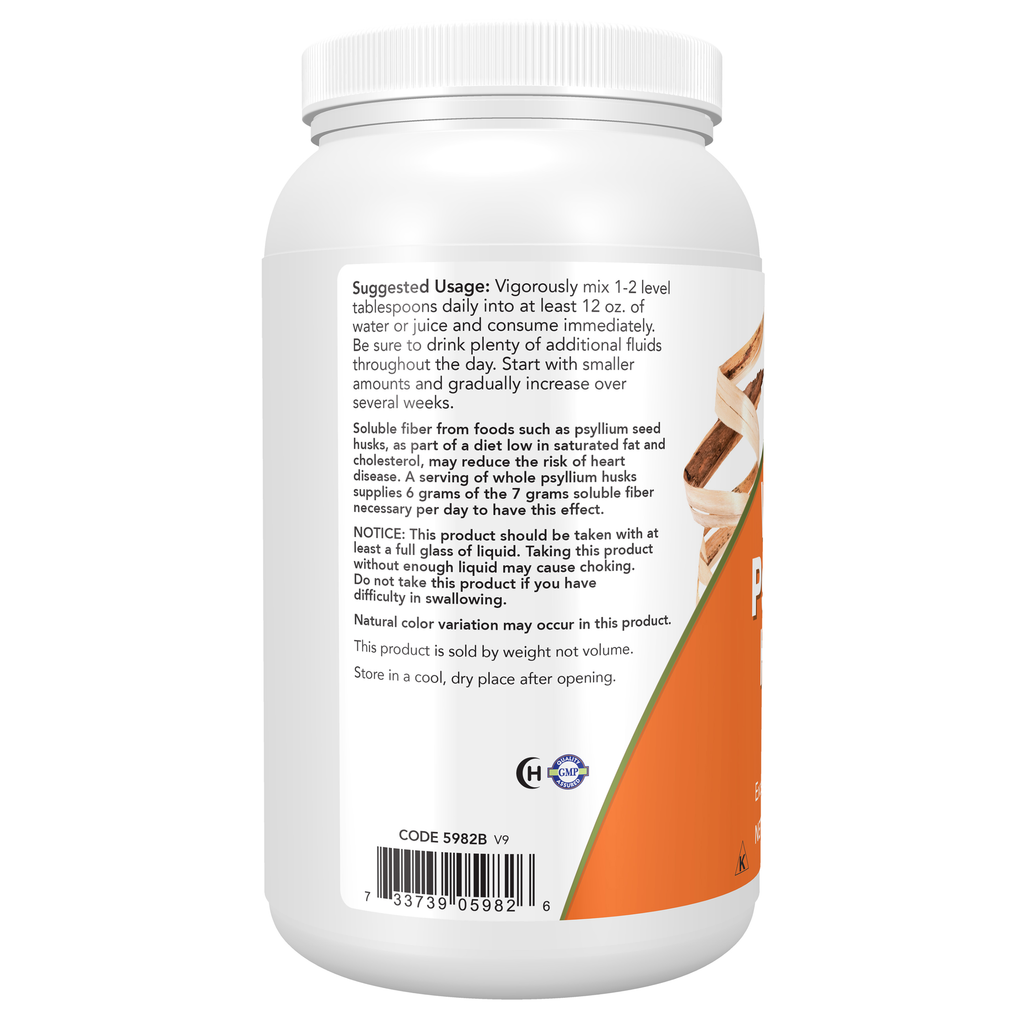 NOW Foods Psyllium Husks, Whole - 24 oz. – left label / Etykieta producenta