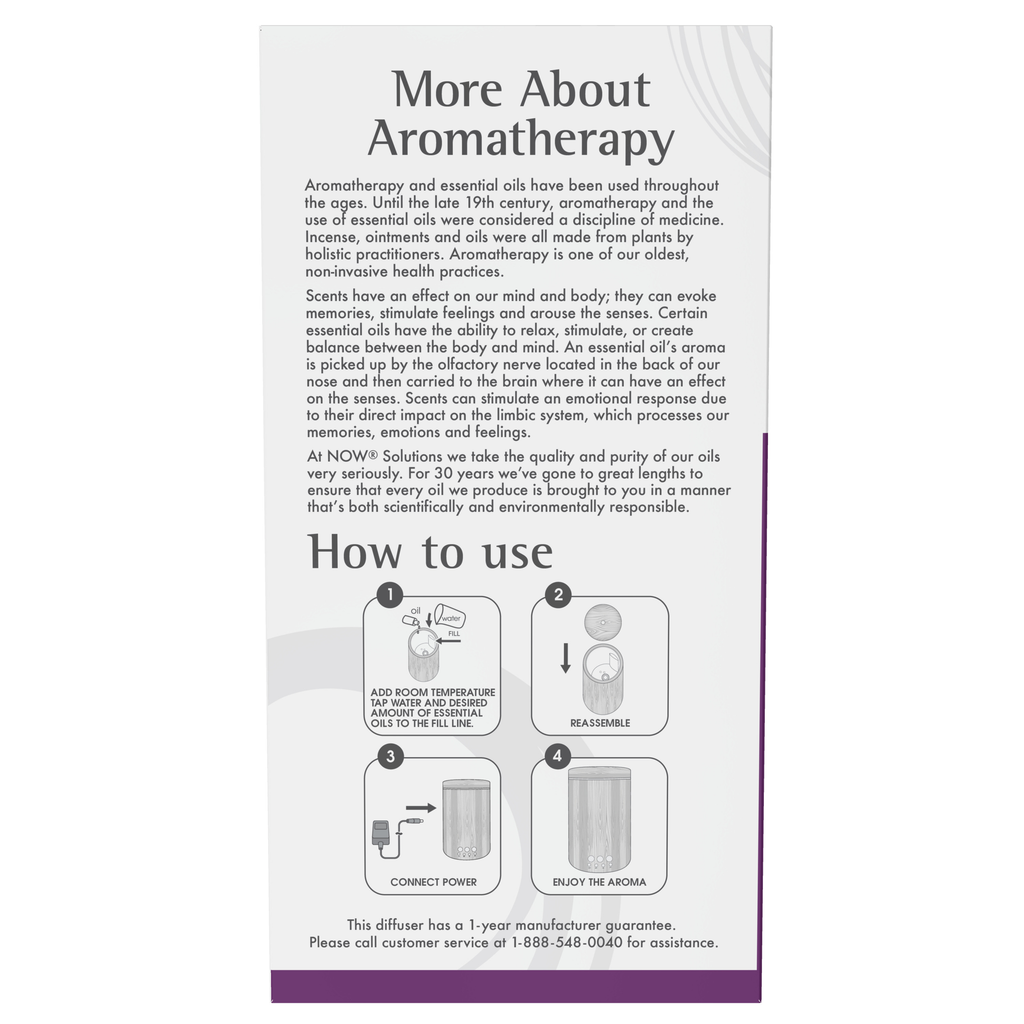 NOW Foods Ultrasonic Real Bamboo Essential Oil Diffuser – Label details / Etykieta producenta