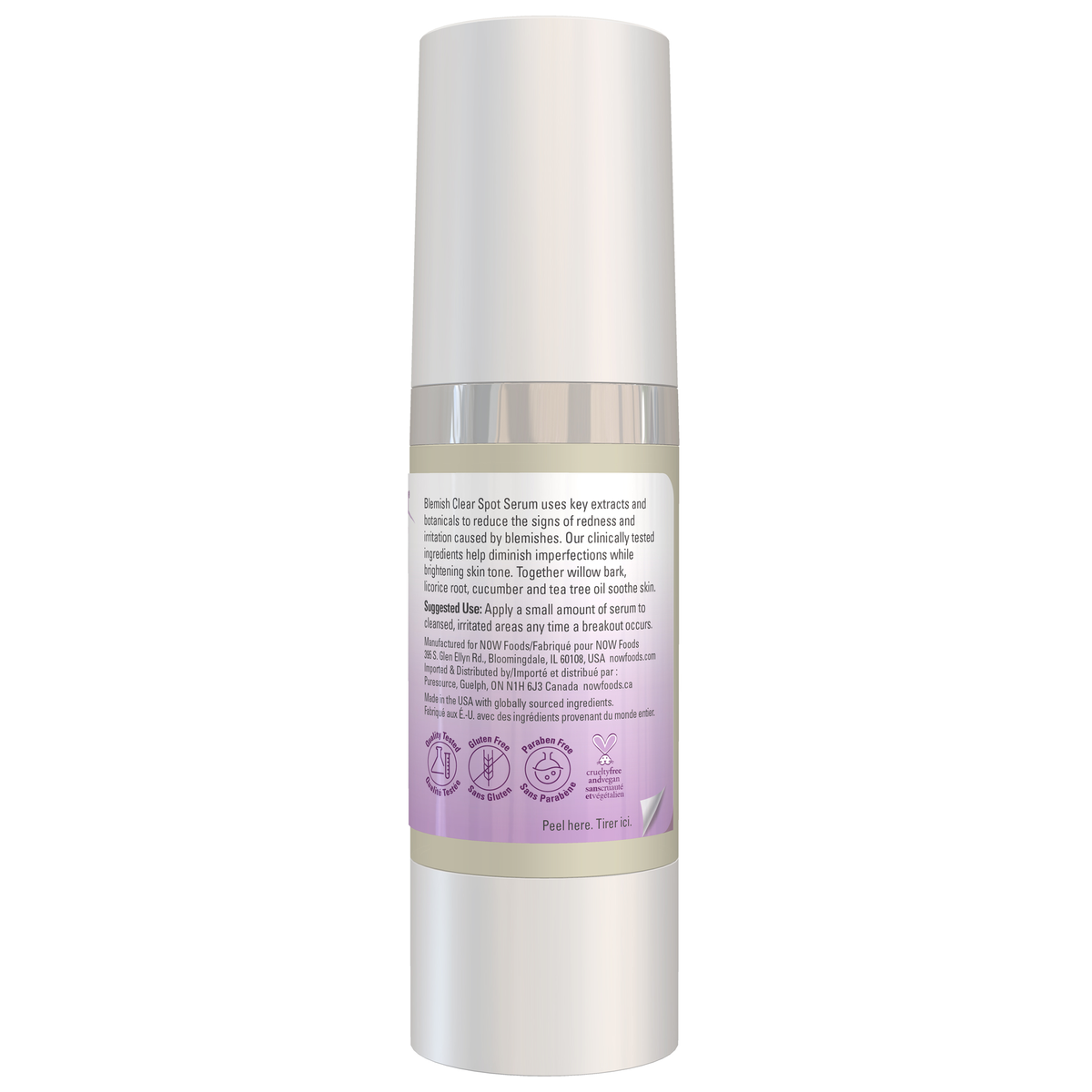 NOW Foods Blemish Clear Spot Serum - 0.5 fl. oz. – Right label / Etykieta producenta
