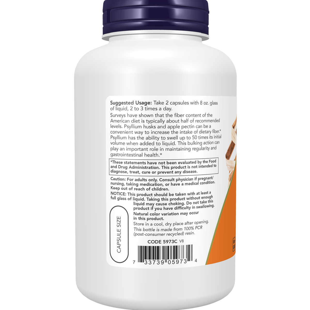NOW Foods Psyllium Husk 700 mg - 180 Veg Capsules – Left label / Etykieta producenta