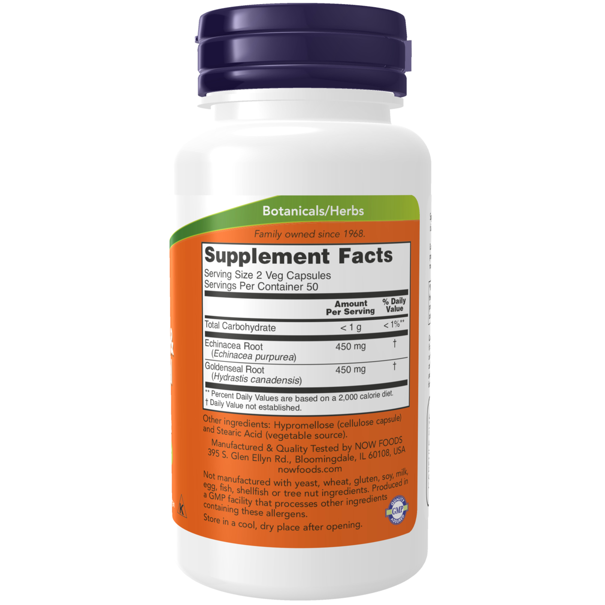 NOW Foods Echinacea & Goldenseal Root - 100 Veg Capsules – Label details / Etykieta producenta