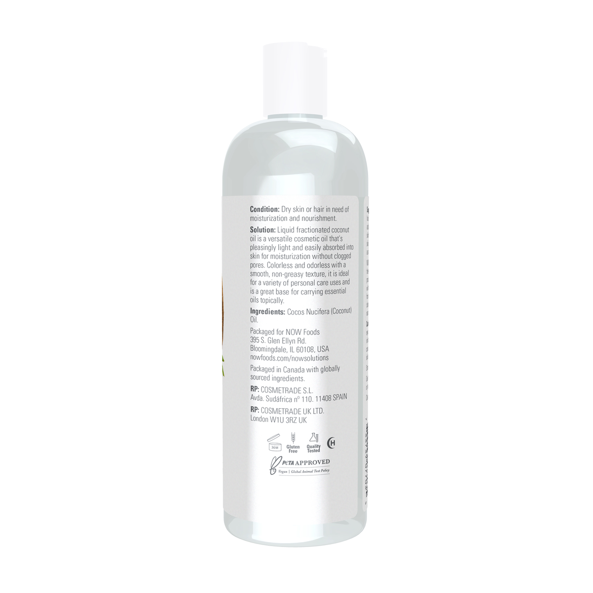 NOW Foods Liquid Coconut Oil - 16 fl. oz. – Right label / Etykieta producenta