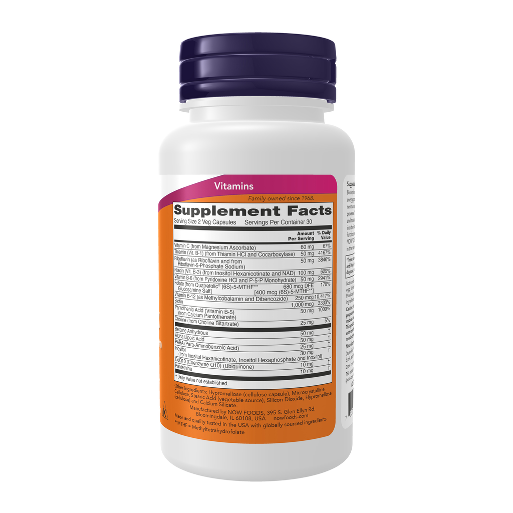 NOW Foods Co-Enzyme B-Complex - 60 Veg Capsules – Right label / Etykieta producenta