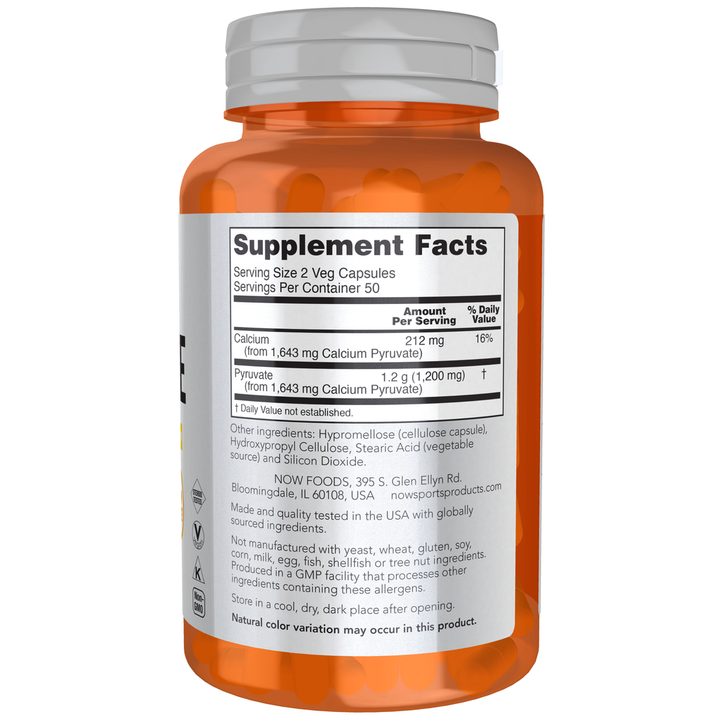 NOW Foods Pyruvate - 100 Veg Capsules – Label details / Etykieta producenta