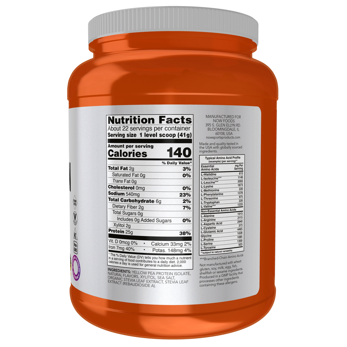 NOW Foods Pea Protein, Vanilla Toffee Powder - 2 lbs. – Right label / Etykieta producenta