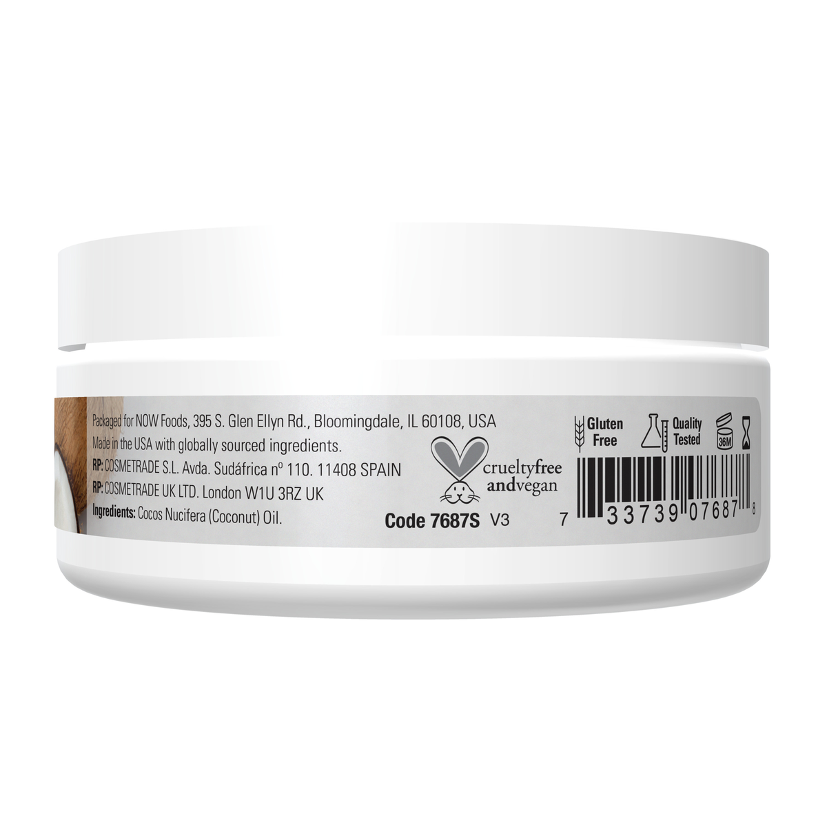 NOW Foods Coconut Oil - 3 fl. oz. – Label details / Etykieta producenta