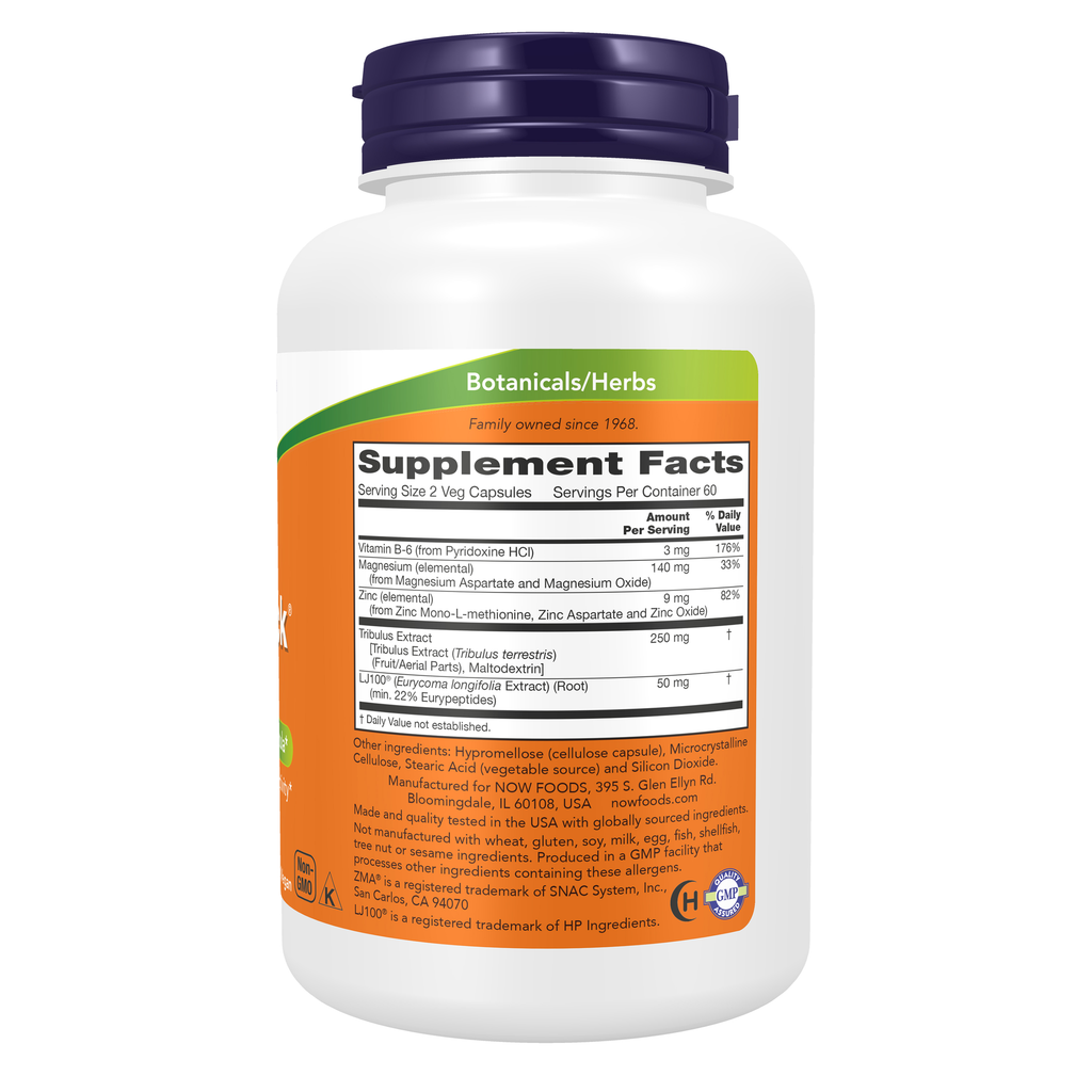 NOW Foods TestoJack 100™ - 120 Veg Capsules – Right label / Etykieta producenta