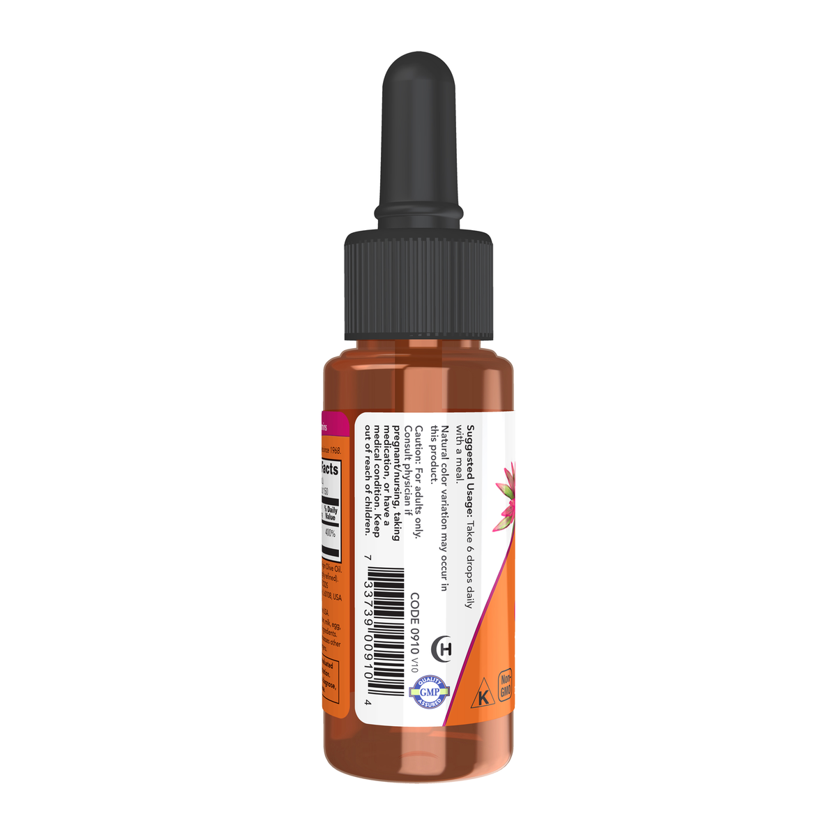 NOW Foods Vitamin E Liquid -1 fl. oz. – Left label / Etykieta producenta