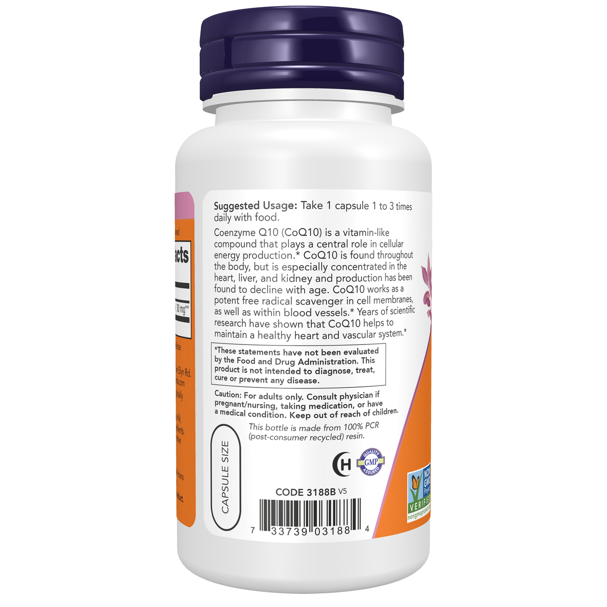 NOW Foods CoQ10 30 mg - 120 Veg Capsules – Left label / Etykieta producenta