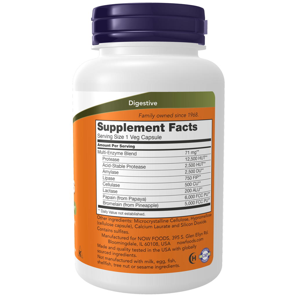 NOW Foods Plant Enzymes - 120 Veg Capsules – Right label / Etykieta producenta