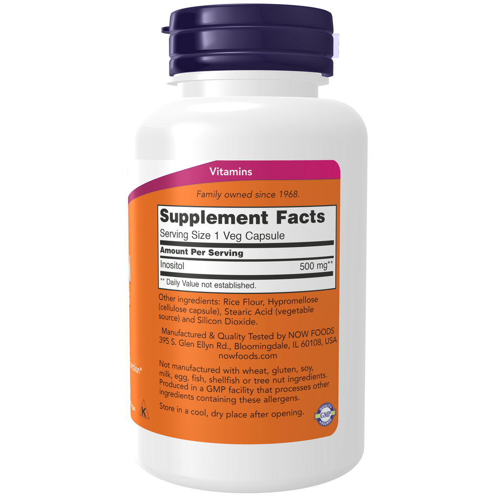 NOW Foods Inositol 500 mg - 100 Veg Capsules – Label details / Etykieta producenta
