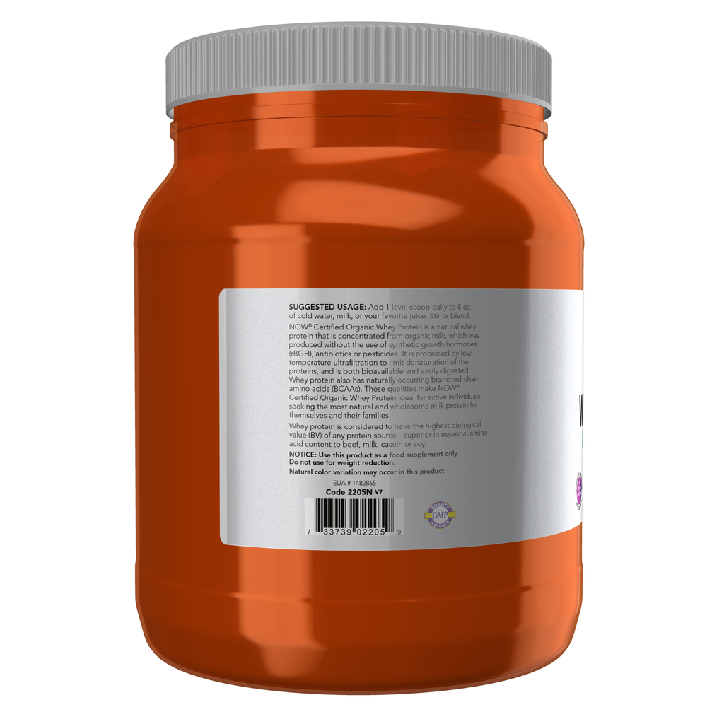 NOW Foods Whey Protein, Organic Unflavored Powder - 1 lb. – Label details / Etykieta producenta