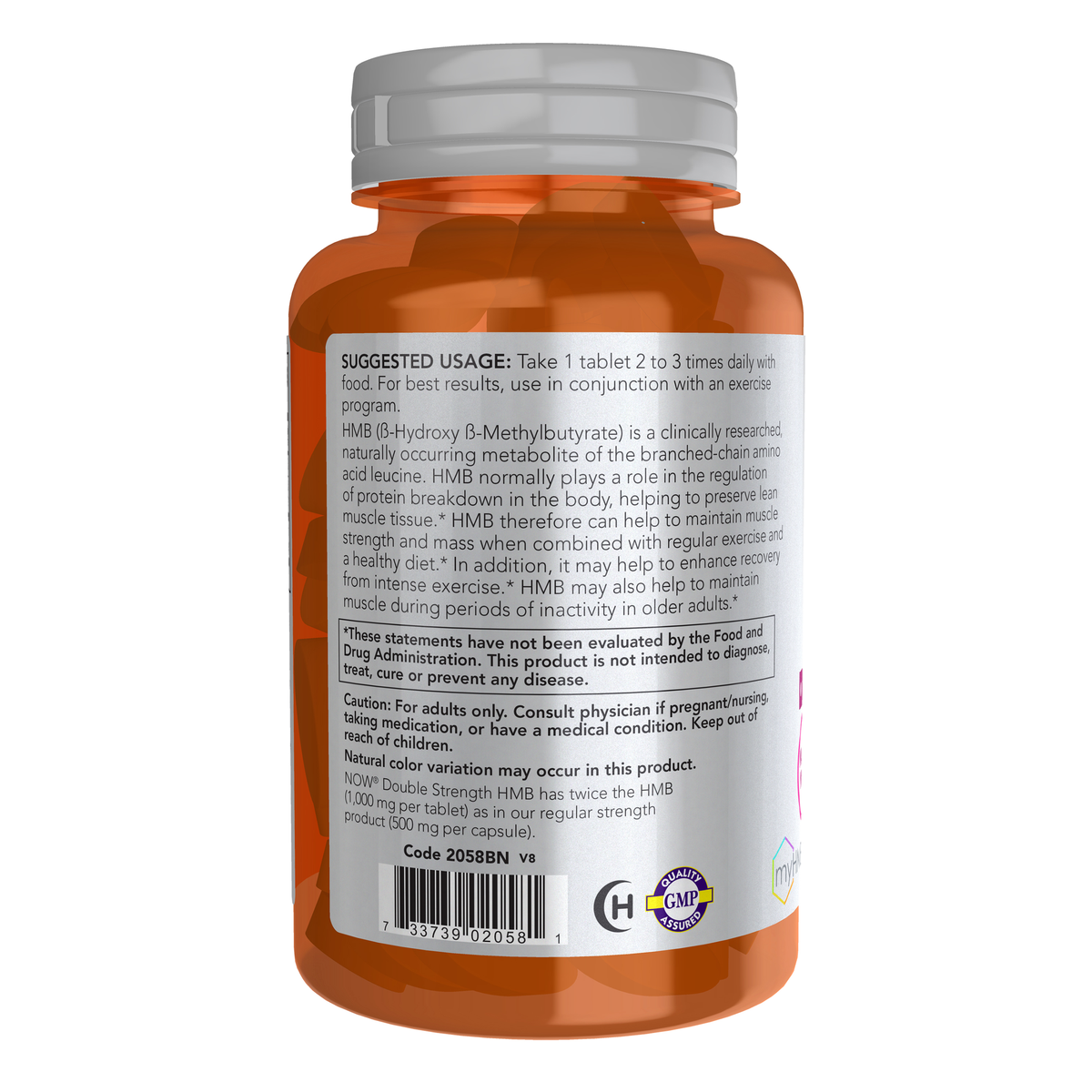 NOW Foods HMB, Double Strength 1000 mg - 90 Tablets – Left label / Etykieta producenta