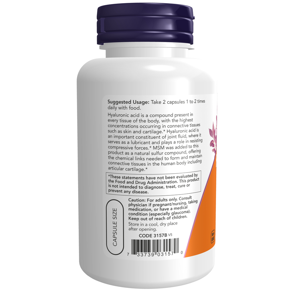 NOW Foods Hyaluronic Acid 50 mg - 120 Veg Capsules – Label details / Etykieta producenta