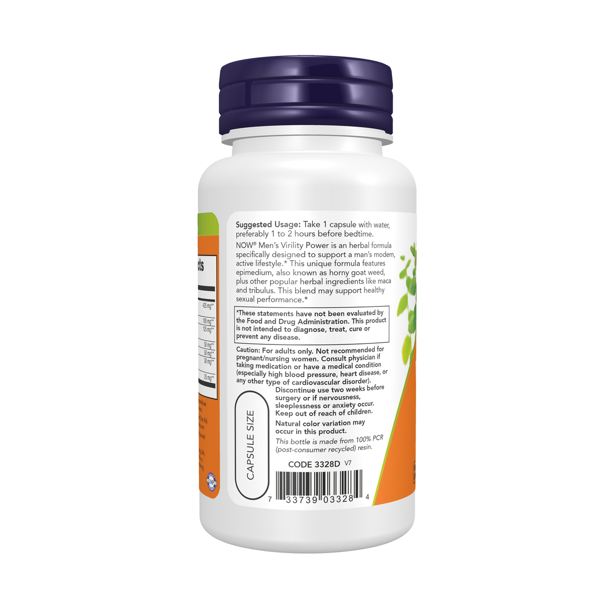 NOW Foods Men's Virility Power - 60 Veg Capsules – Left label / Etykieta producenta