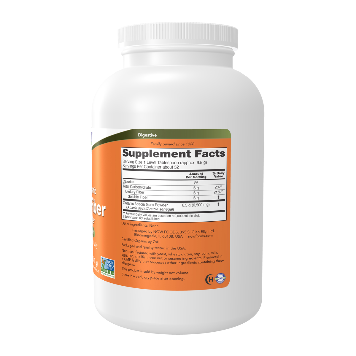 NOW Foods Acacia, Organic Powder - 12 oz. – Right label / Etykieta producenta