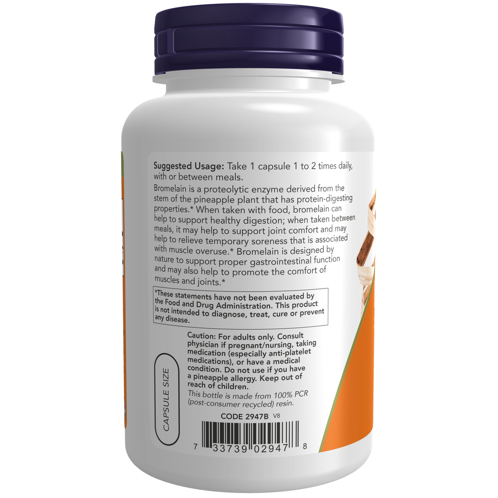 NOW Foods Bromelain 500 mg - 120 Veg Capsules – Label details / Etykieta producenta
