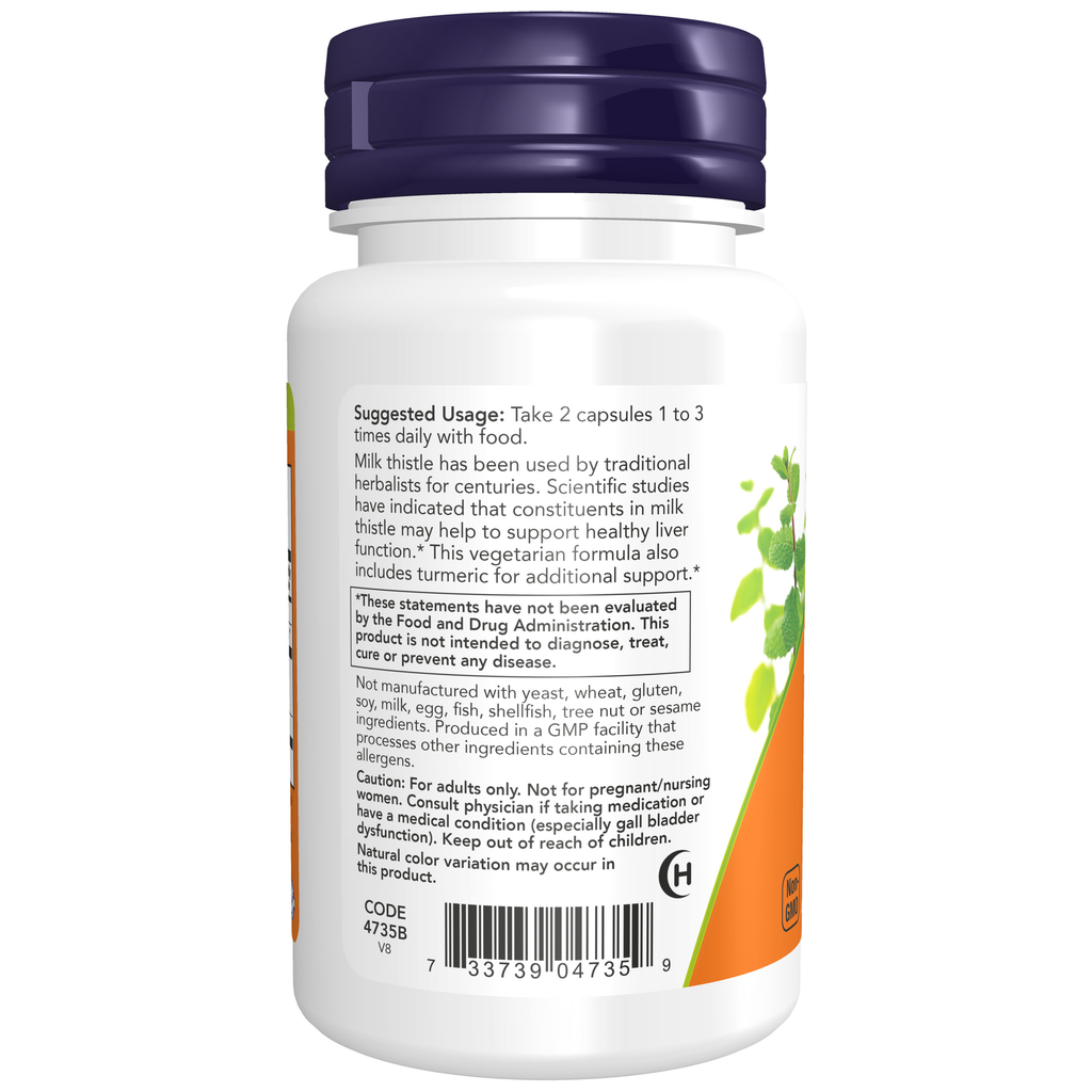 NOW Foods Milk Thistle Extract 150 mg Silymarin (120 mg) - 60 Veg Capsules – Label details / Etykieta producenta