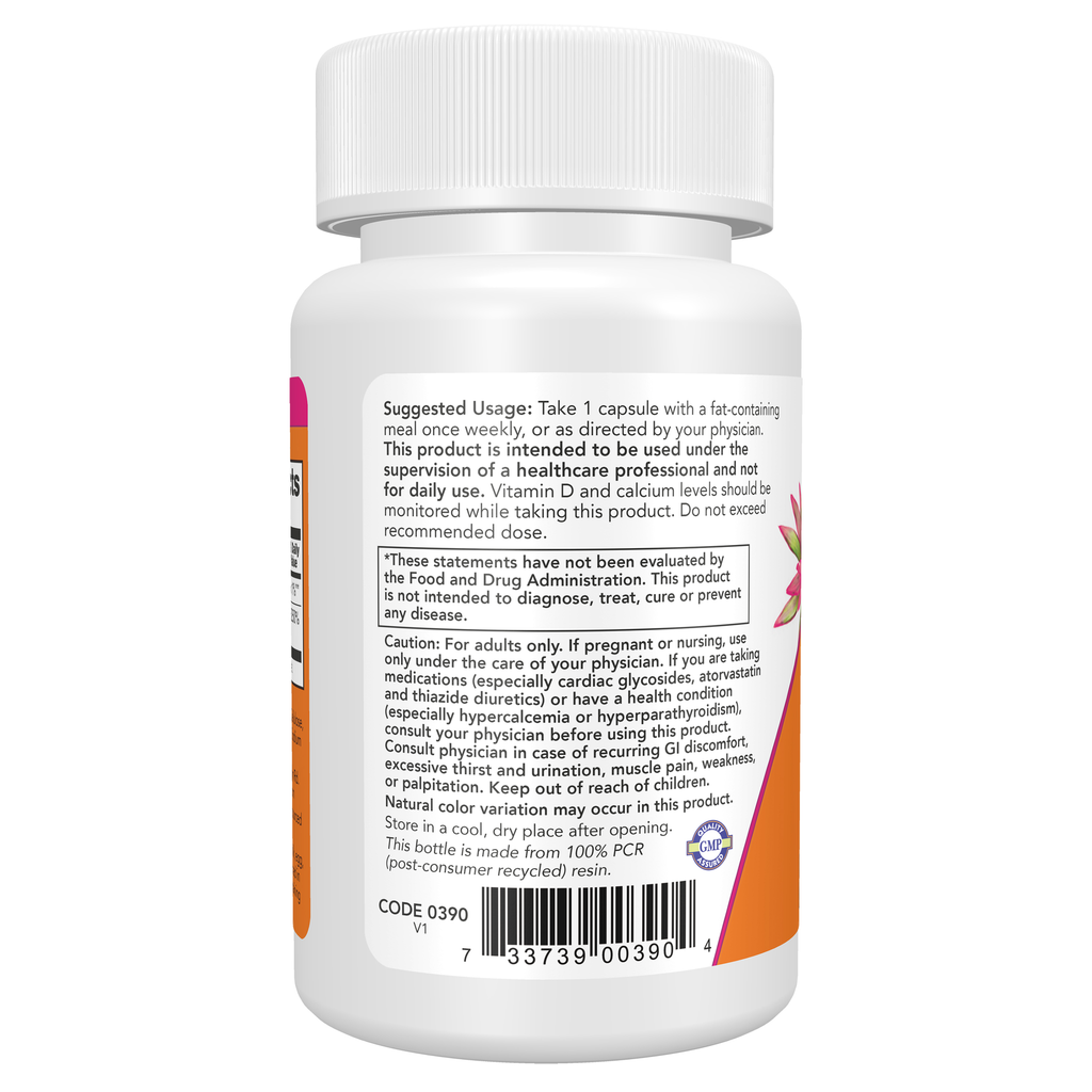 NOW Foods Vitamin D-3 50,000 IU - 15 Veg Capsules – Left label / Etykieta producenta