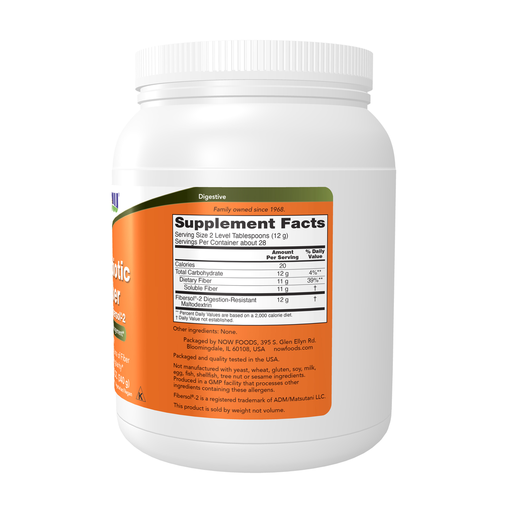 NOW Foods Prebiotic Fiber with Fibersol®-2 Powder - 12 oz. – right label / Etykieta producenta