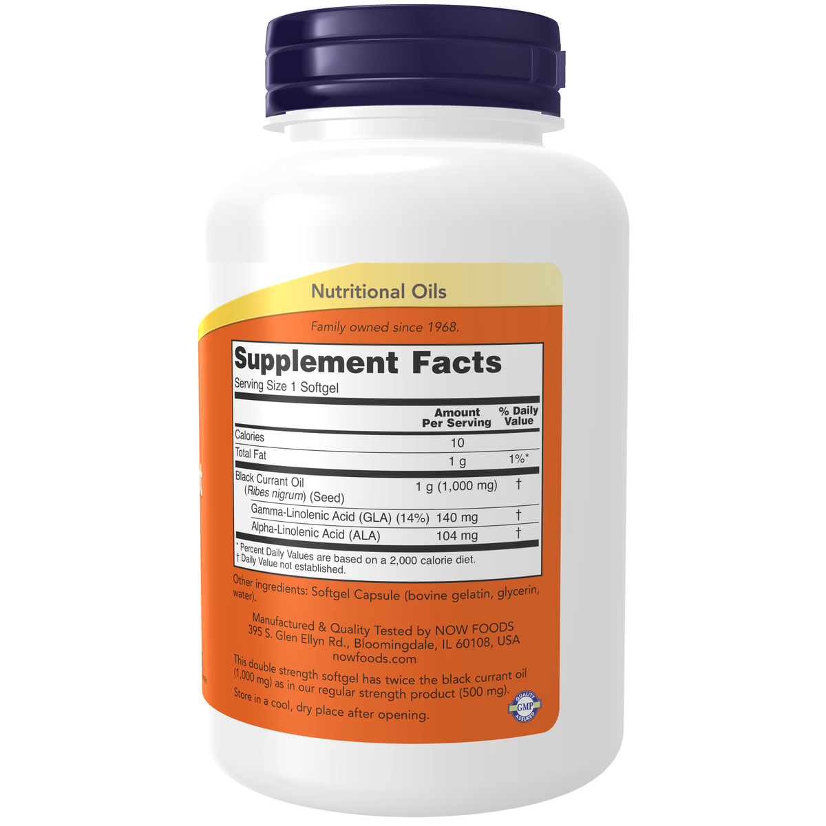 NOW Foods Black Currant Oil, Double Strength 1000 mg - 100 Softgels – Label details / Etykieta producenta